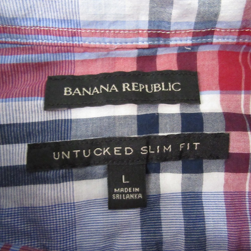 Banana‎ Republic Mens Button Up Shirt L Slim Red Blue Plaid Lightweight Cotton - Picture 3 of 7